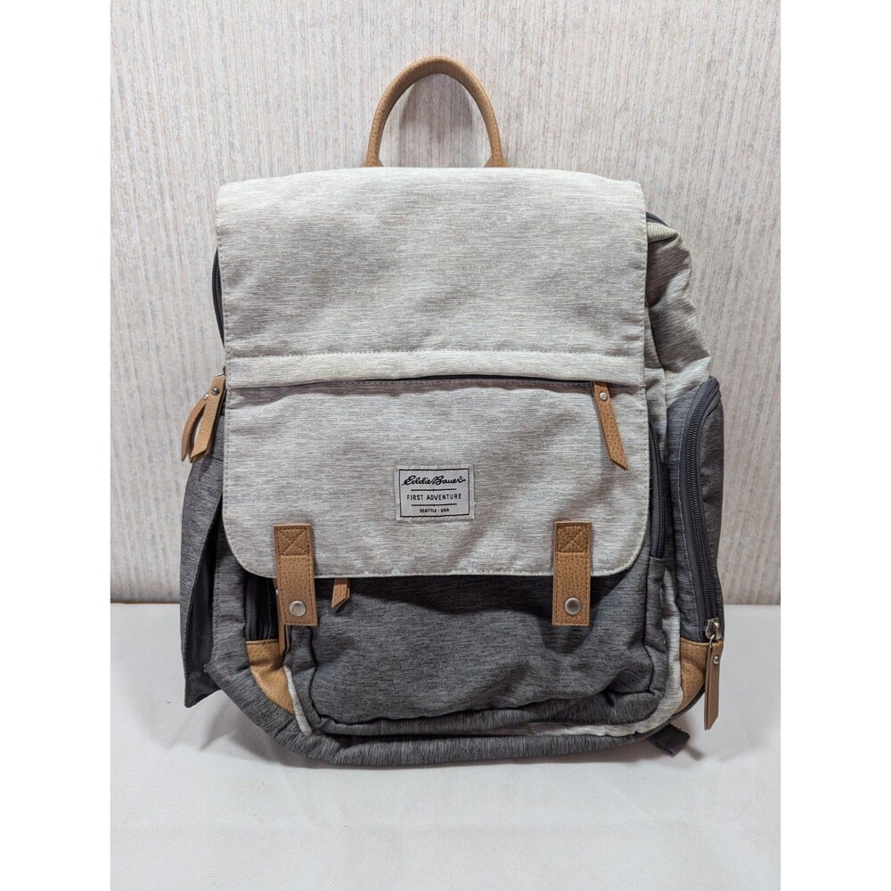 Eddie Bauer "First Adventure" Backpack Diaper Bag Canvas W/ Leather Straps